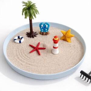 Mini Beach Zen Garden Kit with Lighthouse and Palm Tree, Sand Tray Desk Decor